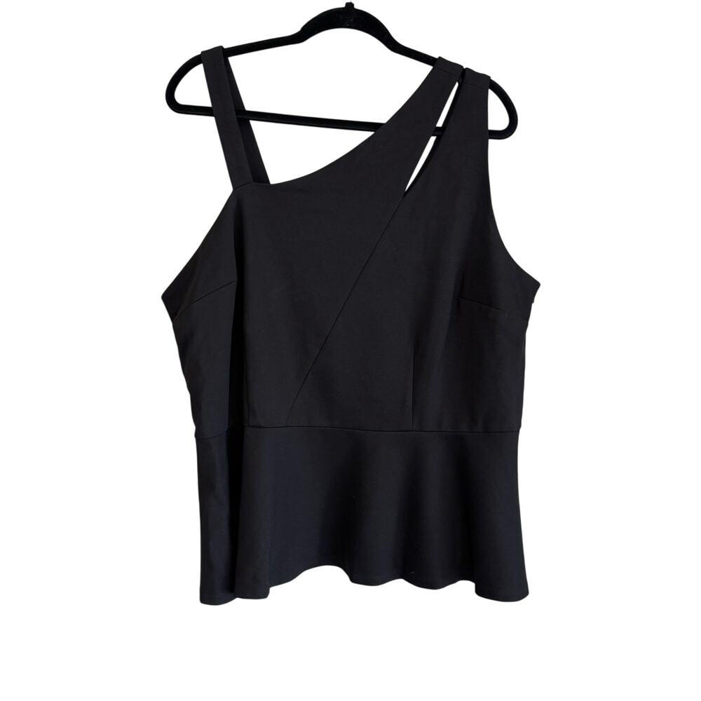 Rebel Wilson X Angels Top Womens 2X Black Cut Out Sleeveless Peplum Asymmetric